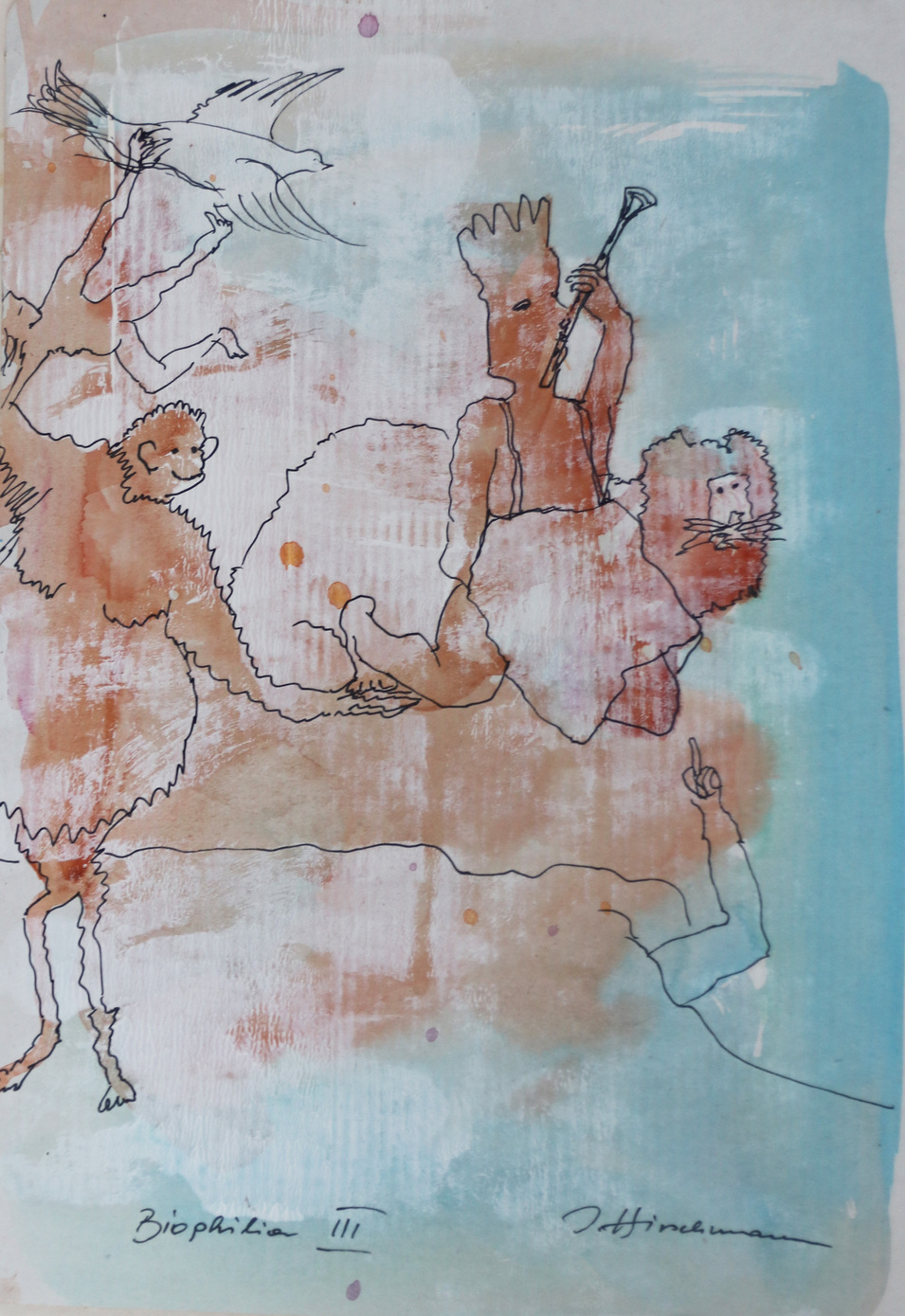 Ilse Hirschmann, Biophilla, 2018; Fineliner auf Aquarell auf Karton; 3-teilige Arbeit