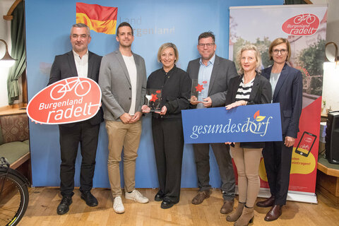 V.l. LR Heinrich Dorner, Amtsleiter Dominik Schmidt und Bgm.in Claudia Schlager (Stadtgemeinde Mattersburg), Werner Fleischhacker (Stadtgemeinde Eisenstadt), Susanne Müller (Gesundes Dorf), Christine Zopf-Renner, Leiterin Mobilitätszentrale Burgenland