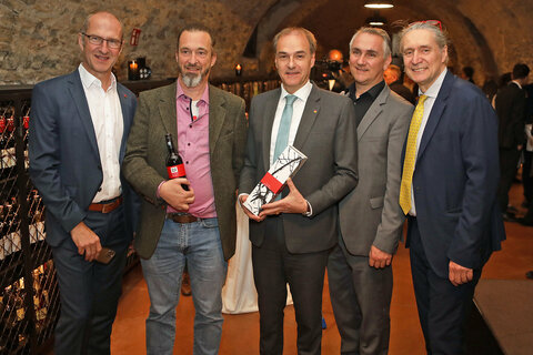 KLANGfrühling-Geschäftsführer Werner Glösl, Festredner, Philosoph und Musiker Leo Hemetsberger, Landesrat Dr. Leonhard Schneemann, Bürgermeister Mag. Markus Szelinger und KLANGfrühling-Intendant Gerhard Krammer (v.l.).