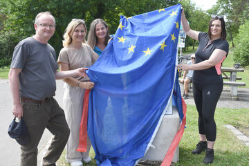 Naturschutzbund-Burgenland-Geschäftsführer Mag. Dr. Klaus Michalek, Naturschutzbund-Österreich-Geschäftsführerin Mag.a Birgit Mair-Markart, Mörbischs Bürgermeisterin Bettina Zentgraf und Landeshauptmann-Stellvertreterin Mag.a Astrid Eisenkopf.