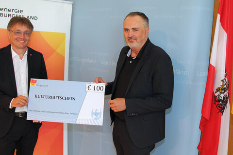 Landeshauptmann Hans Peter Doskozil und Mag. Michael Gerbavsits, Vorstandsvorsitzender Energie Burgenland, präsentierten ein starkes Sicherheitsnetz für KünstlerInnen und Kulturvereine