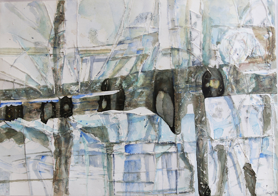 Heinz Gohlke, Uferlandschaft 2017, 2017; Aquarell; 45x70cm