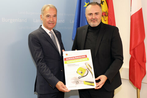Landeshauptmann Hans Peter Doskozil und Wirtschaftskammerpräsident Peter Nemeth präsentierten die Details zum Handwerkerbonus 2020