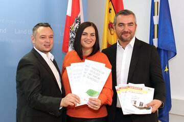 Stellten die neue Sonderförderaktion für die Errichtung von Fotovoltaikanlagen in Kombination mit Wärmepumpen vor: v.l. Florian Hofstetter, neuer BÖF-Administrator, LRin Astrid Eisenkopf, LR Heinrich Dorner.  Bildquelle: Landesmedienservice Burgenland
