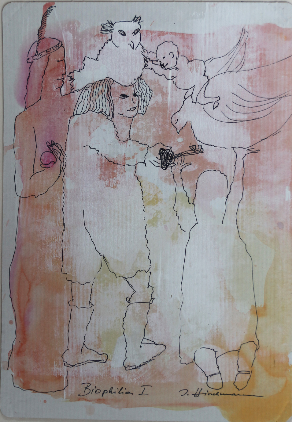 Ilse Hirschmann, Biophilla, 2018; Fineliner auf Aquarell auf Karton; 3-teilige Arbeit