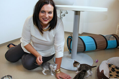 Präsentierten im Tierschutzhaus Sonnenhof das Projekt „Heimtiernotdienst“: Dr.in Yvonne Millard, Designierte Veterinärdirektorin, Mag. Thomas Neudecker, Präsident Tierärztekammer Burgenland, Tierschutzlandesrätin Mag.a Astrid Eisenkopf, Veterinärdirektor Dr. Robert Fink und Mag. Wolfgang Böck, Geschäftsführer Tierschutzhaus Sonnenhof.