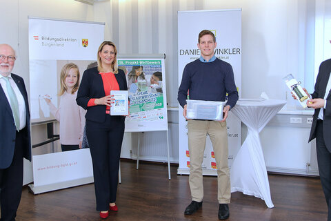 Präsident Dr. Ralf Becker, Verband der ChemielehrerInnen Österreichs, LRin Mag.a Daniela Winkler, Mag. Alexander Meidl, BGRG Mattersburg, BD Mag. Heinz Josef Zitz