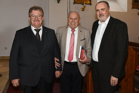 Landeshauptmann Hans Peter Doskozil mit Otto Fruhmann und Bürgermeister Franz Schiefer