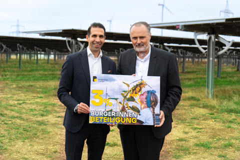 Gemeinsam Richtung Energieunabhängigkeit 2030: Landeshauptmann Hans Peter Doskozil und Burgenland Energie Vorstandsvorsitzender Stephan Sharma setzen mit der Bürgerinnen- und Bürgerbeteiligung 2026 auf die Beteiligung der Menschen im Burgenland.