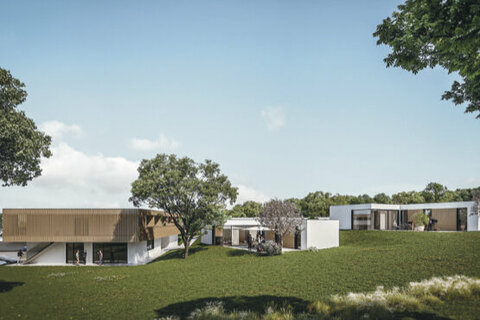 Rendering der neuen Personal-Wohnhäuser und Wohnungen, die derzeit neben dem Spital in Güssing gebaut werden.