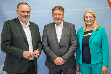 Landeshauptmann Mag. Hans Peter Doskozil, der neue Bildungsdirektor Alfred Lehner, BEd MA, und Landesrätin Mag.a (FH) Daniela Winkler.