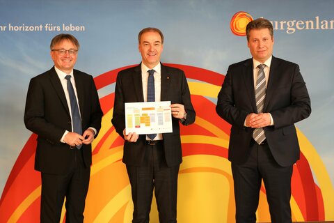 Landesrat Dr. Leonhard Schneemann (Mitte) und die Geschäftsführer der Wirtschaftsagentur Burgenland, Mag. Michael Gerbavsits (l) und Mag. Harald Zagiczek (r) präsentierten die Neuerungen zur Bündelung der Wirtschaftskompetenz im Burgenland.