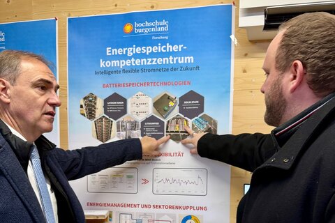 Landesrat Dr. Leonhard Schneemann mit Dipl.-Ing. Markus Resch, BSc, Senior Researcher Forschung Burgenland