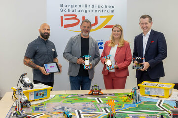Alexander Weber, Roberta Teacher, Markus Plattner, Vorstandsvorsitzender Burgenländisches Schulungszentrum, Landesrätin Daniela Winkler und Christian Vlasich – Geschäftsführer Burgenländisches Schulungszentrum.