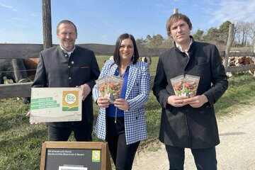 Franz Traudtner, Obmann BIO AUSTRIA Burgenland, LH-Stv.in Mag.a Astrid Eisenkopf und  Josef Hofer vom Biohof Lackendorf.