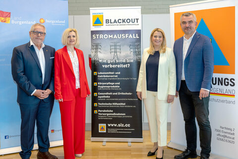 Bevölkerungsschutz-Präsident Mag. Herbert Wagner, w.HRin Mag.a Sandra Steiner, Bildungsdirektion Burgenland, Landesrätin Mag.a (FH) Daniela Winkler und Landesrat Mag. Heinrich Dorner.