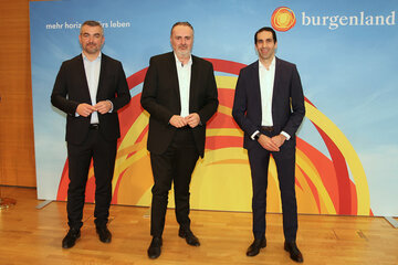 LH Hans Peter Doskozil präsentierte mit LR Heinrich Dorner und Energie Burgenland-Vorstand Stephan Sharma ein Energie-Unabhängigkeitspaket