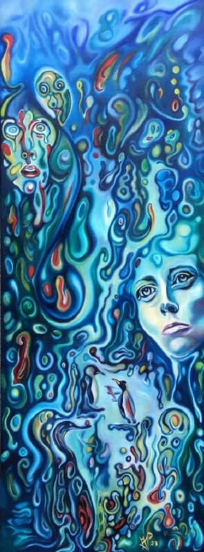 Pinguine, ein Junge und ein Mädchen