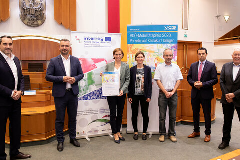 ÖBB-Regionalmanager Christof Hermann, Landesrat Heinrich Dorner, DI Christine Zopf-Renner und VCÖ-Geschäftsführer Willi Nowak, „Schulisches Mobilitätsmanagement“ des Regionalmanagements Burgenland