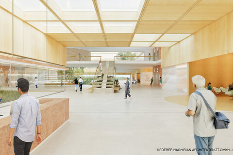Rendering vom Foyer der geplanten Klinik Gols
