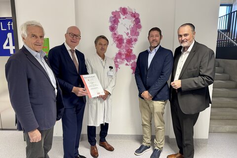 Stephan Kriwanek, CMO Gesundheit Burgenland; Sigurd Lax, Sprecher Österr. Zertifizierungskommission; Erich Willhuber, Ärztlicher DirektorKlinik Güssing; Stefan Uranitsch, Leiter BGZ; Landeshauptmann Hans Peter Doskozil (v.l.)
