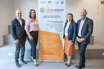 Startschuss für Österreichs erste fossilfreie KEM- Schwerpunktregion „Raus aus Öl und Gas“ Eisenstadt-Umgebung: V.l. Mag. Bernd Vogl, Geschäftsführer des Klima- und Energiefonds, LH-Stv.in Mag.a Astrid Eisenkopf, DIin Marion Schönfeldinger, DI Marcus Keding, Geschäftsführer der Forschung Burgenland.