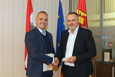 Landeshauptmann Hans Peter Doskozil hieß den neuseeländischen Staatssekretär Fletcher Tabuteau herzlich willkommen