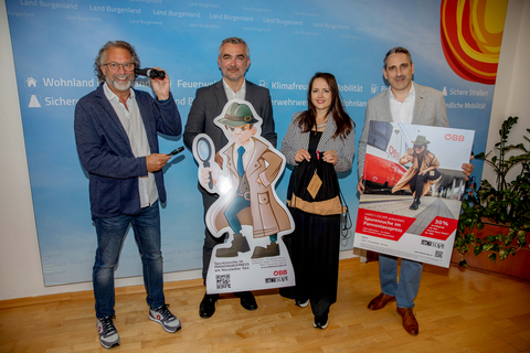 Landesrat Heinrich Dorner (2.v.l.) mit ÖBB Key Account Manager Burgenland Helmut Hauser, Nina Meran (Lake’s Escape) und ÖBB Regionalmanager Region Ost Christof Hermann (v.l.).