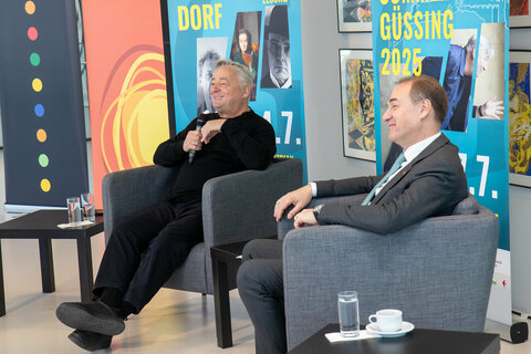 Andreas Vitásek, Intendant des KULTUR SOMMERs GÜSSING, Kultur-Betriebe-Burgenland-Geschäftsführerin Mag.a  Claudia Priber, Landesrat Dr. Leonhard Schneemann (in Vertretung von Landeshauptmann Hans Peter Doskozil).