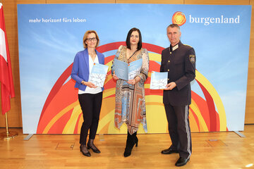 LH-Stv.in Astrid Eisenkopf (m.), Landespolizeidirektor Martin Huber und Karin Gölly, Vertreterin des Netzwerks Gemeinsam gegen Gewalt, präsentierten „Burgenländischen Aktionsplan gegen Gewalt“