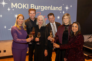 Zu einem Charity Wine & Dine lud am Freitag die Mobile Kinderkrankenpflege Burgenland (MOKI) nach Andau: (vlnr.) Landesrätin Daniela Winkler, Erich Scheiblhofer, Doris Zoder-Spalek (GF MOKI Burgenland), Thomas Artner (Manager The Resort), Nadine Hoffmann (Stv.GF MOKI Bgld), Nadia Havel (Fundraiserin MOKI Burgenland).