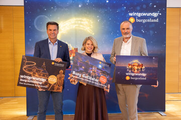 Burgenland Tourismus-Geschäftsführer Didi Tunkel, Kultur-Betriebe Burgenland-Geschäftsführerin Claudia Priber und Landeshauptmann Hans Peter Doskozil-