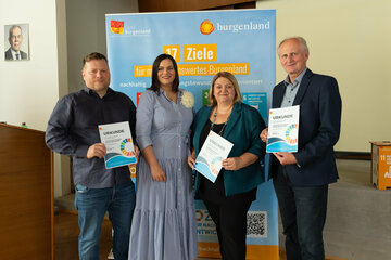 Martin Pröll, Gemeinderat der Stadtgemeinde Pinkafeld, Landeshauptmann-Stellvertreterin Astrid Eisenkopf, Isabella Radatz-Grauszer, Bürgermeisterin der Gemeinde Steinbrunn und Erwin Preiner, Bürgermeister der Gemeinde Winden am See