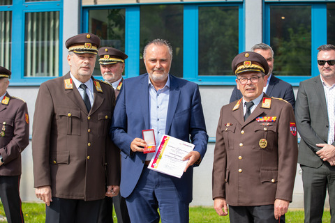 Landesfeuerwehrkommandant LBD Ing. Alois Kögl, Landeshauptmann Mag. Hans Peter Doskozil und 2. Landesfeuerwehrkommandanten-Stellvertreter LBDS Richard Bauer
