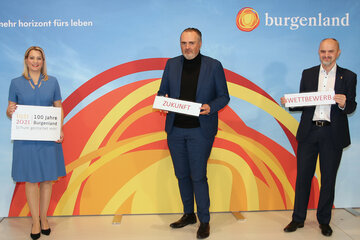 Landeshauptmann Hans Peter Doskozil, Bildungslandesrätin Mag.a (FH) Daniela Winkler und Bildungsdirektor Mag. Heinz Josef Zitz präsentierten Schulwettbewerb zu „100 Jahre Burgenland“.