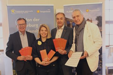 Norbert Darabos, Standortleiter Burg Schlaining, Claudia Priber, KBB Geschäftsführerin, Landesrat Leonhard Schneemann und Gerhard Krammer, Intendant KLANGfestival Schlaining