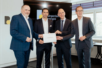 Landeshauptmann Hans Peter Doskozil, CEO Burgenland Energie Stephan Sharma, Politikwissenschaftler Peter Filzmaier, CFO Burgenland Energie Reinhard Czerny