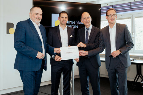 Landeshauptmann Hans Peter Doskozil, CEO Burgenland Energie Stephan Sharma, Politikwissenschaftler Peter Filzmaier, CFO Burgenland Energie Reinhard Czerny