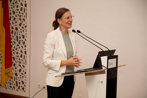 Landeshauptmann-Stellvertreterin Anja Haider-Wallner bei ihrer Ansprache im Zuge der Konferenz in Rust.