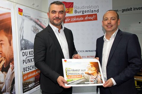 Infrastrukturlandesrat Heinrich Dorner und Baudirektor Wolfgang Heckenast bei der Präsentation der neuen Kampagne der burgenländischen Baudirektion