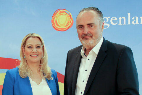Landeshauptmann Hans Peter Doskozil mit Familienlandesrätin Daniela Winkler