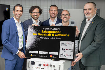 Vorstandsvorsitzender Burgenland Energie Stephan Sharma, Geschäftsführer Salzstrom Jürgen Ellensohn, CFO Salzstrom Stefan Nolte, CEO Salzstrom Peter Arnold, Landeshauptmann Hans Peter Doskozil.