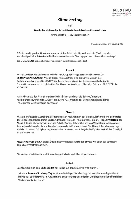 Klimavertrag HAK & HAS Frauenkirchen