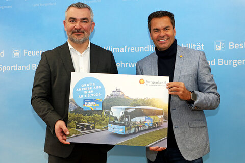 Landesrat Heinrich Dorner und Burgenland Tourismus-Geschäftsführer Didi Tunkel (v.l.).