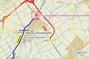 Streckenverlauf der Verkehrsumleitung während der Erneuerung der Brücke über die Wulka in Wulkaprodersdorf