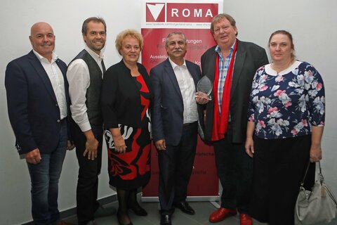 Oberwarts Bürgermeister Georg Rosner, Grünen-Landtagsabgeordneter sowie Gemeinderat und Bezirkssprecher Wolfgang Spitzmüller, Landtagspräsidentin Verena Dunst, Gustav Varga, Horst Horvath und Agnes Varga-Kamondi (v.l.).