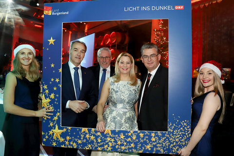 Landesrat Leonhard Schneemann mit Pius Strobl, Leiter der Abteilung Humanitarian Broadcasting im ORF und damit für „Licht ins Dunkel“ zuständig, Landesrätin Daniela Winkler und Manfred Riegler, Leiter Stabsabteilung Protokoll und Zentrale Dienste im Amt der Bgld. Landesregierung und Patricia Schuller, ORF Burgenland