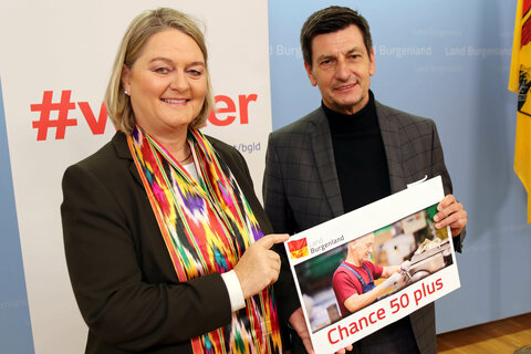 Arbeitsmarktlandesrat Christian Illedits und AMS-Landesgeschäftsführerin Mag.a Helene Sengstbratl präsentierten die neue Jobinitiative von Land Burgenland und AMS.