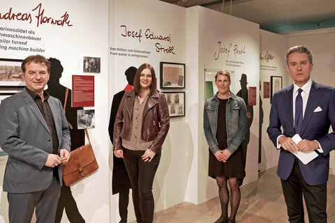 Kurator Mag. Gert Polster mit LH-Stellvertreterin Mag. Astrid Eisenkopf, KBB-Geschäftsführerin DI Barbara Weißeisen-Halwax und Moderator Alfons Haider