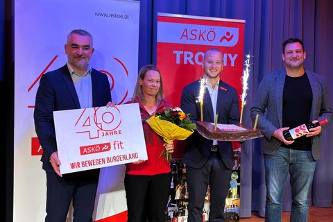 Sportlandesrat Heirnich Dorner gratulierte ASKÖ Burgenland Präsident Maximilian Köllner, MA, und Kristin Haider-Maurer MBA, ASKÖ Burgenland, zum Jubiläum